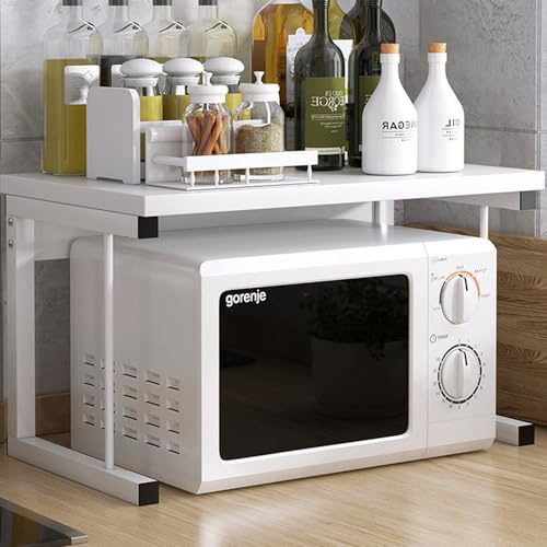 2-Tier Pot & Pan Rack, Microwave Oven & Baker's Rack, Desktop Printer Stand & Fax Rack for Living Room & Home Office, Freestanding Kitchen Countertop Storage Organizer, White