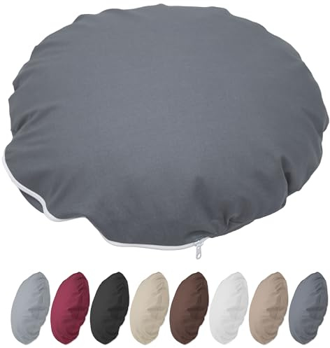 Nurtextil24 Kissenbezug Rund 60cm Ø Durchmesser Anthrazit 100% Baumwolle | Rundkissen Kissenhülle mit Reißverschluss - Für Bodenkissen, Sitzkissen, Sofakissen, Bettkissen od. Stuhlkissen