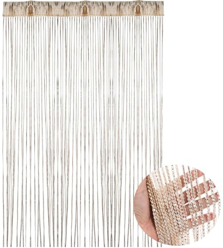 Senda String Door Curtain Fly Screen, String Doorways Divider Glitter Tassel Hanging Doorways Dividers Window Curtain Panel Party Decorations 39.4 x 78.7 inch (Champagne)