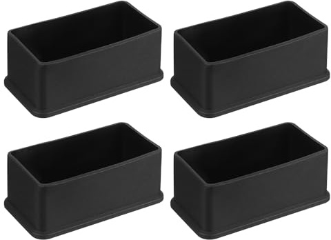QUARKZMAN 4 Stück PVC Quadratische Stuhlbeinkappen, 80mm x 40mm OD Schwarze Möbelfüße Pads Tischfußabdeckungen Bodenschoner für Terrassentisch Schrank Bettmöbel