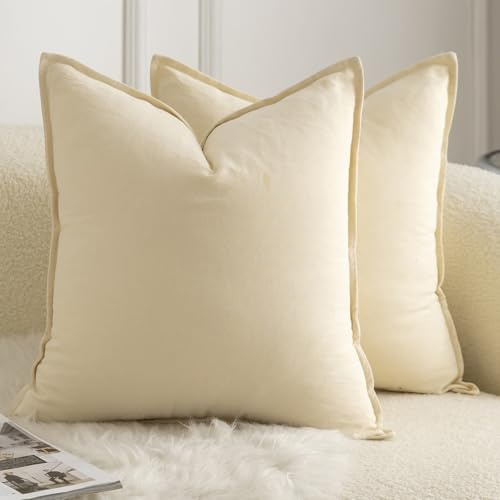 Mandioo 2er Set neutralen Baumwolle Kissenbezug 45x45cm Dekorative Kissenbezüge Dekokissen Boho Sofakissen Dekokissen Kissenhülle für Sofa Couch Wohnzimmer Schlafzimmer Beige