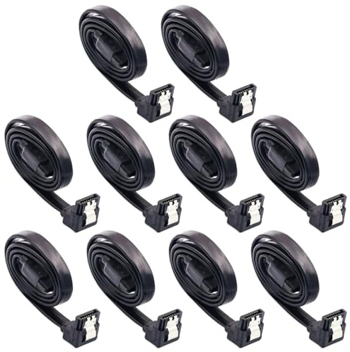 DaFuRui 10-Pack 90 Degree Right Angle SATA III 6.0 Gbps Cable - Black with Locking Latch, 32 Inch SATA Cable Pack for HDD, SSD, CD and DVD Drives