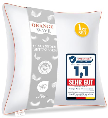 Orange Wave Oreiller Plume 60x60 - Coussin de Luxe 60x60 cm en Duvet et Plume, Qualité Hôtelière et Confort Oreiller Moelleux, Certifié RDS et Oeko-TEX pour Un Soutien Optimal
