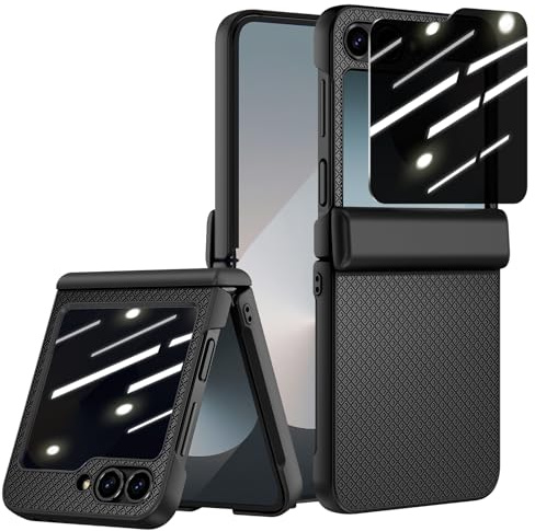 Doeshine för Samsung Galaxy Z Flip 6 fodral anti-spy, [inbyggt skydd på baksidan] [gångjärnsskydd], smal passform halkfri snygg textur stötsäker robust telefon skyddande fodral (svart)