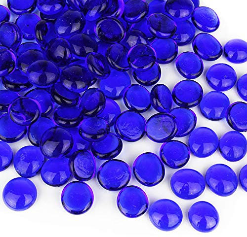 CYS EXCEL Cobalt Blue Glass Gemstone Beads Vase Fillers Flat Marble Beads Multiple Color Choices Aquarium Decor Rocks Floral Stones Decorative Mosaic Glass Gem Pebbles, 3 LBS