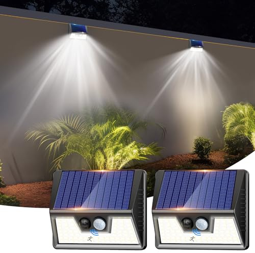 nipify Faretto Led da Esterno Solare，2 Pezzi Luce Solari Esterno con Sensore di Movimento, 3 Modalità Impermeabile Faretti Solare per Giardino, Cortile, Patio, Garage, Parete