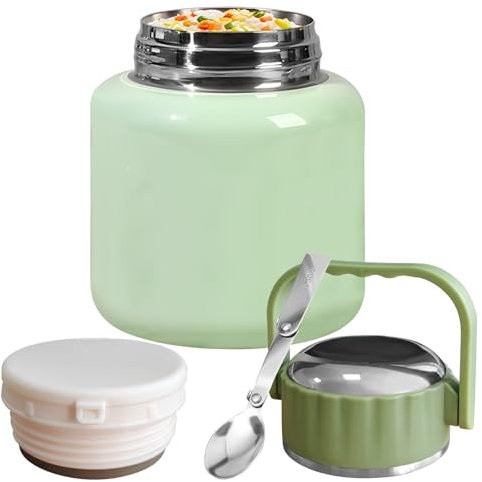 HahaGo termobehållare för mat, varmhållningsbehållare mat, termosmugg mat, termolåda för mat 900 ml, läckagesäker matbehållare med lock, rostfritt stål lunchskål för lunch på vägen, grön