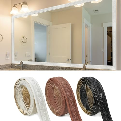 WADILE 180 x 1.57 3D Wall Edging Self Adhesive, Pattern Molding Peel and Stick Wallpaper Border, Flexible Wall Base Moulding Trim Mirror Border Wall Lines White, 2PC