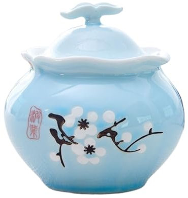 WXPXYBF Vegetable Shape Ceramic Salt Cellar with Lid and Spoon Salt Container Spice Box Salt Bowl for Kitchen Seasonings Spice Home Decorative(Blue)