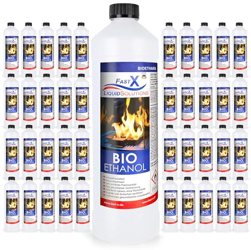 Fast X Bio Ethanol 60x1L - 100% Natürlich, für Ethanol-kamine & Tischkamine. Umweltfreundlich & geruchsfrei, sicher für Raum- & Gartenfeuer mit rückstandsloser Verbrennung