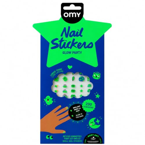 Omy Nagelsticker Glow in the Dark für Kinder – 200 leuchtende Nagelaufkleber, wasserfest, langlebig und kreativ | Einfach anzuwenden und ungiftig | Ab 3 Jahren