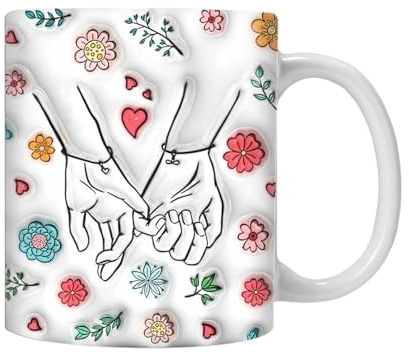 ETUCYNG Taza de té para parejas, tazas de flores, taza de café de cerámica con diseño hecho a mano en la mano, taza de bebida caliente, capuchino, té, latte, vino