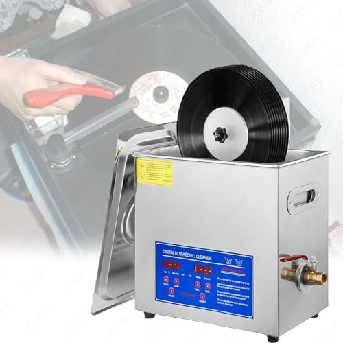 40KHz Digital Ultrasonic Cleaner, 6L Vinyl Record Cleaning Machine with 0-30Min Timer& 0-80°C Heater, 180W Ultrasonic Power, 300W Heating Power, Stainless Steel Part Cleaning Tool, for Jewelry Metal