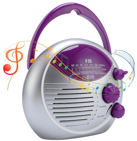 Radio de Ducha Colgante Am FM, Radio de Baño con Baterías Impermeables IPX4 con Mango Superior, para Playa, Baño, Cocina, Al Aire Libre