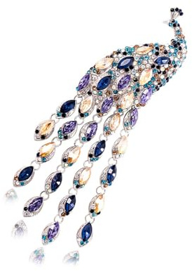 RGYBAO Elegante Pfauen-Brosche mit langem Schwanz, Partyschmuck, elegante Anstecknadel, Legierung, Textur für Hochzeit und Abend, 4x14cm, Metall, Kein Edelstein
