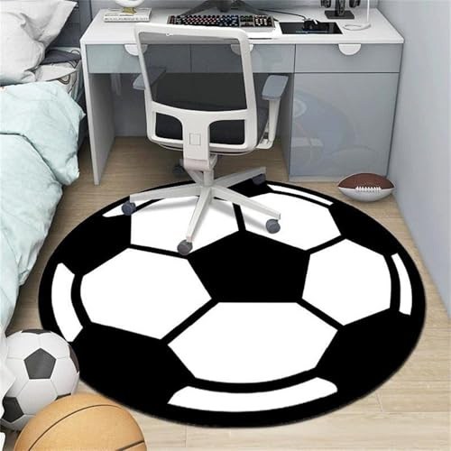 Surwin Rund Bürostuhl Unterlage Teppich, Fußball Basketball Muster Bodenschutzmatte für Bürostuhl Hartböden Parkett Laminat, Kratzfest rutschfest Bürostuhlunterlage (Fußball,Durchmesser 120cm)