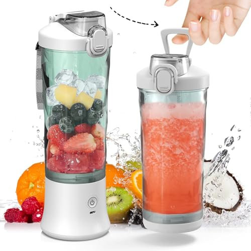 PZCC Blender Portable, 600ml Blender Smoothie 22000 TR/min Puissant Mixeur Smoothie avec 6 Lames pour Shakes et Smoothies, Mixeur Portable Convient pour les Voyages, à Domicile, Camping (Blanc)