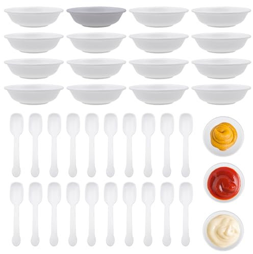 OMJMYY 36 Piezas Cuencos Salsa Soja Blanco 7.2x1.9 cm Cuencos para Salsas Cuencos Aperitivos con 20 Bolas de Helado para Inmersión Salsa Barbacoa Ketchup Condimento