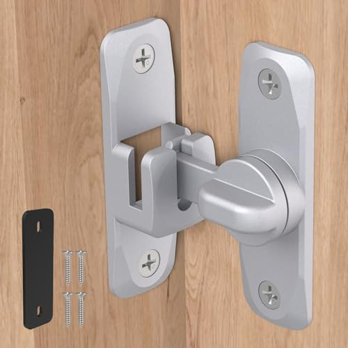 SecureLatch Silver Sliding Door Lock, 90/180 Degree Barn Internal Door Latch for Bathroom, Bedroom, Toilet, Small Bolt Lock with 3mm Spacer (Silver-1PC)