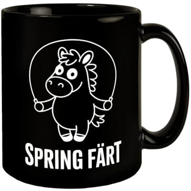 Spring Färt Tasse Pferd mt Springseil Cartoon Lustige Pferdemotiv-KaffeeTasse mit Spruch für Büro und Zuhause