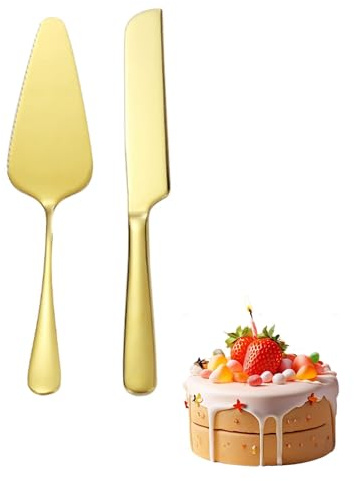 2 Pcs Wedding Cake Knife Set,Dishwasher Safe Gold Slice Knifes Personalised Perfect Cutting Kit Cutters Divider Cakes Portion Slices Server,for Christmas Bride Birthday and Party Events Anniversary
