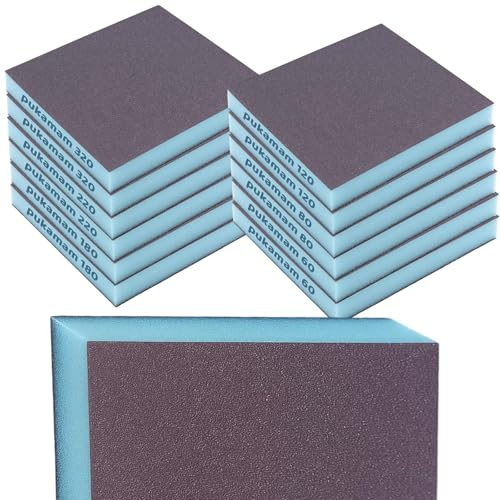 12 PCS Sanding Sponge Blocks, 60/80/120/180/220/320 Grit, Dual Sided Wet and Dry Sandpaper, Sanding Pads for Wood, Metal, Cars, Walls & Furniture