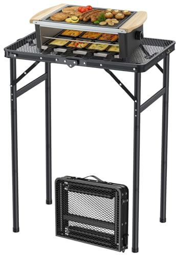FUNYKICH Bärbart BBQ-bord för utomhus (60 x 40 cm), 3 höjdjusterbart vikbart grillbord upp till 75 cm, lätt campingbord i metall med bärbart handtag för camping, picknick, grillning, svart