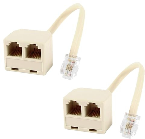 OPAX51 2x Adaptador Divisor Telefónico RJ11 a Doble RJ11, Cable Splitter 6P4C, Conector para Teléfono y Fax PACK DE 2 UNIDADES 51CH102