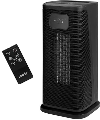 Abode Portable Electric Heater 2000W Oscillating Ceramic Black with Remote Control with 2 Heat Settings, Digital Display, 4-Modes, 24hr Timer, Auto Shut Off, Overheat Protection ACTH2005
