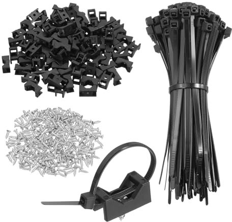 sourcing map 240 soportes tipo sillín de 3 cm con bridas de 15 cm y tornillos de rosca M5, organizador de cables, color negro