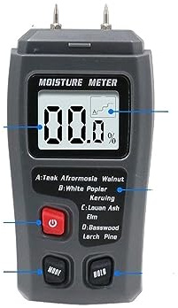 Igrometro Professionale Strumenti di rilevamento 'umidità del legno Misuratore di umidità digitale Strumento portatile igrometro for legno professionale 0~99,9%.(Black Without Batter)