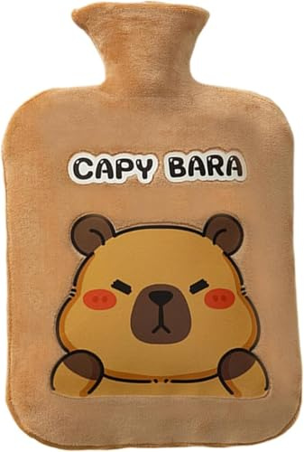 Capybara Wärmflasche, 1L Wärmflaschen mit Kuschelweichem Bezug Auslaufsicher Bettflasche Große Süß Wärmflasche Tier Hot Water Bottle Wärmflaschen für Heiße und Kalte für Kinder Erwachsene Braun