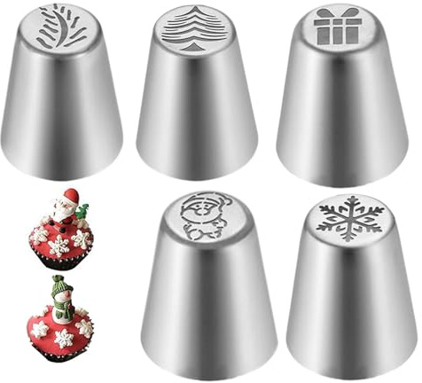 Bocchette per decorazioni torte 5 pezzi | Set di beccucci natalizi per decorazioni torte - Utensili da forno in acciaio e per per la produzione di glassa