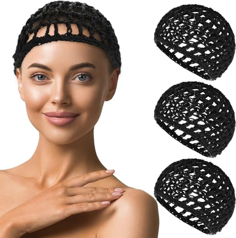 YUXIANLB Rete per capelli per dormire, 3 pezzi, rete per capelli in viscosa, morbido berretto per dormire Snoods Wrap Bonnets lungo rettilineo parrucca per capelli avvolgere capelli all'uncinetto