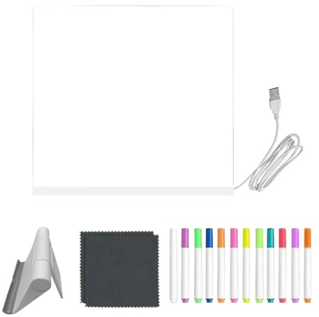 LED-Zeichenbrett, transparentes Acryl-Tablet, trocken abwischbare LED-Tafel mit 12 Farbstiften und faltbarem Ständer, für Jugendliche, Mädchen, Jungen, Kunstbedarf, Klassenzimmer, Roadtrip