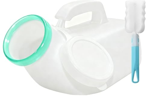 JedJadr Urinoir portable en plastique épais de 1200 ml avec brosse de nettoyage, base anti-basculement et couvercle à clipser sécurisé pour lit personnes âgées voyage 1 paquet