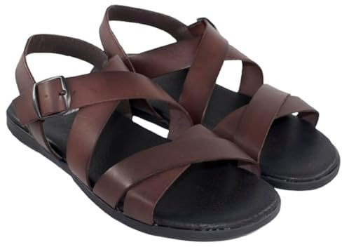 Sevillas Sandalias Piel Hombre Modelo 138 Sandalia de Cuero con Hebilla Ajustable y Plantilla Anatómica, Suela Ligera Antideslizante (Marrón, Sistema tallas calzado EU, Adulto, Números, mediano, 40)