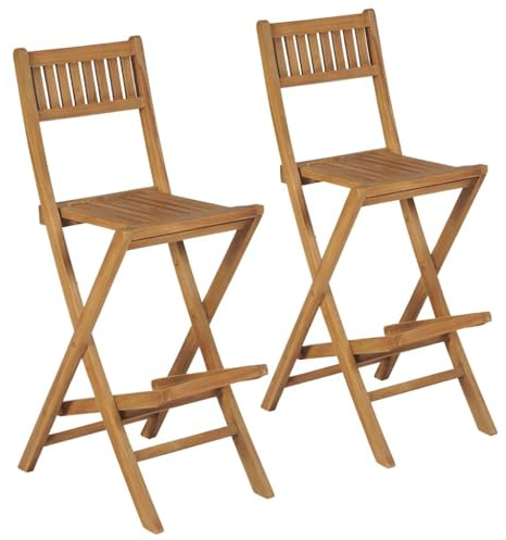 RMIHSJG Set di 2 sgabelli pieghevoli da giardino in teak massiccio, con schienale e poggiapiedi, per un elevato comfort di seduta e design iconico, resistenti alle intemperie e di lunga durata