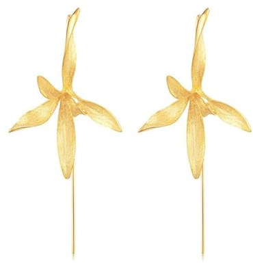 Orecchini da donna a forma di orchidea dorata, eleganti orecchini placcati in oro con orchidea squisita, adatti da regalare a familiari e amici