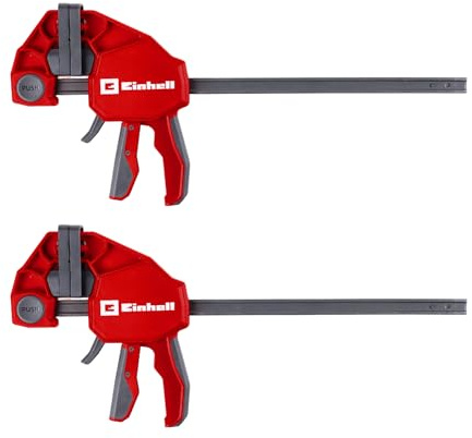 Einhell 2-tlg. Einhandzwingen-Set, 300 mm | Schnelllösegriff | 300-mm-Spannweite | 150-kg-Spannkraft | Spreizfunktion | 90-mm-Ausladung | gummierte Klemmbacken