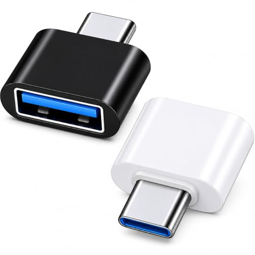 USB-C to USB Adapter 2 Pack, USB Type-C to USB-A Adapter Compatible with MacBook Pro, Samsung Galaxy Type-C Smartphone and Tablet, Black & White (1X Black, 1X White)
