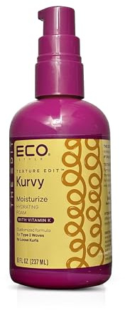 Eco Style, Texture Edit, Kurvy Moisturize Hydrating Foam for Type 2a to 2c wavy hair - Prep your hair for any style with lightweight leave in conditioner for curly hair 8oz