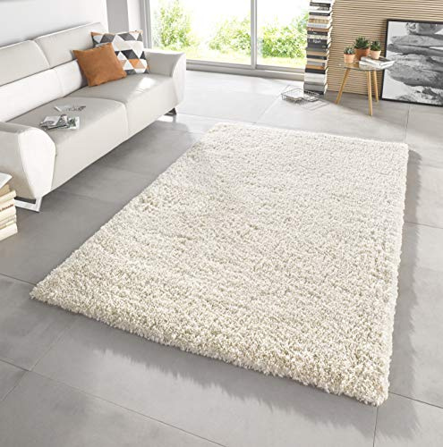Hanse Home Mint Rugs Venice High Pile Living Room Rug Soft Fluffy Long Pile Shaggy Flokati Plain for Children's Room Bedroom Study Kitchen Hallway Cream Mottled 80 x 150 cm