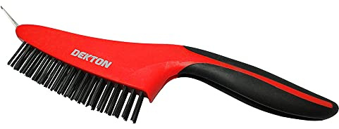 Dekton 14 Pro Wire Brush with Scraper | Soft Grip Handle for Comfort | Ground Steel Scraper for Effective Cleaning | Ergonomic Design for Better Fit | Ideal for Removing Dirt, Paint and Rust