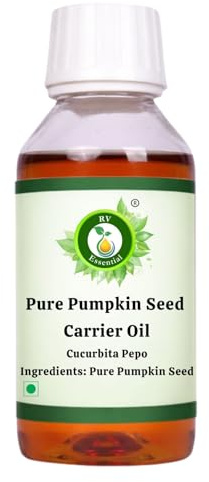 R V Essential Olio di semi di zucca puro Carrier- 100ml (3.38oz) Cucurbita Pepo (100% Pressato a Freddo Puro e naturale) Pure Pumpkin Seed Carrier Oil