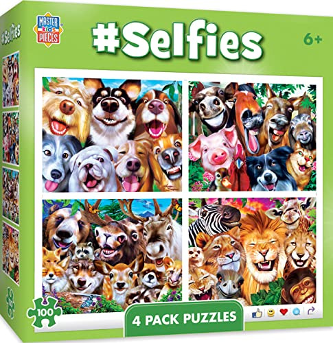 MasterPieces – Jigsaw Puzzle Set for Kids 6+ Years, 4-Pack of 100 Pieces, Educational and Fun Game, Silly Animals Collection, Gift Idea for Children, 8 x 10