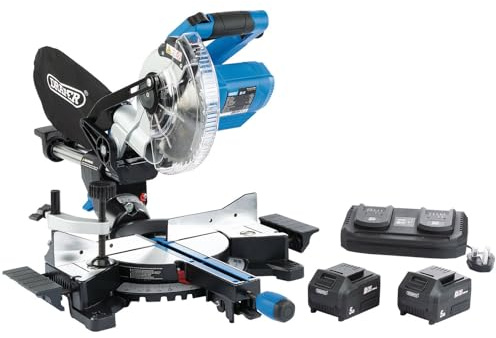 Draper 99765 D20 20V Brushless 185mm Sliding Compound Mitre Saw Kit (+2 x 5Ah Batteries and Twin Charger)