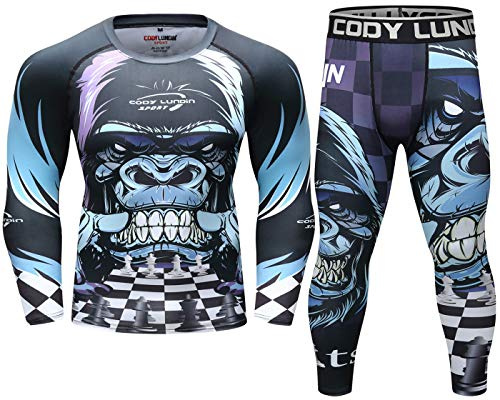 Cody Lundin Kompressionssats herr långärmad kompressionströja och byxor topp långärmad sport tight baslager snabbtorkande fitnessdräkt för män, Stil Q, L
