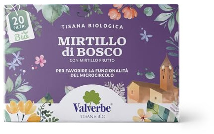 Valverbe Tisane Mirtillo di Bosco Biologico 20 Filtri - Pacco da 6 - 180 g