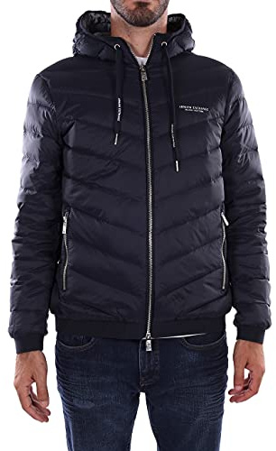 Armani Exchange Quilted Down Milano/New York logo dragkedja jacka, Marinblå/grå melerad, XXL